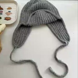Knit bonbon new with tags, gray ear flap beanie
